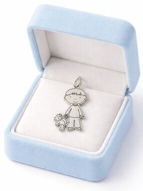 Kid Charm Boy pendant with Teddy Bear Sterling Silver 925 Taxco Jewelry
